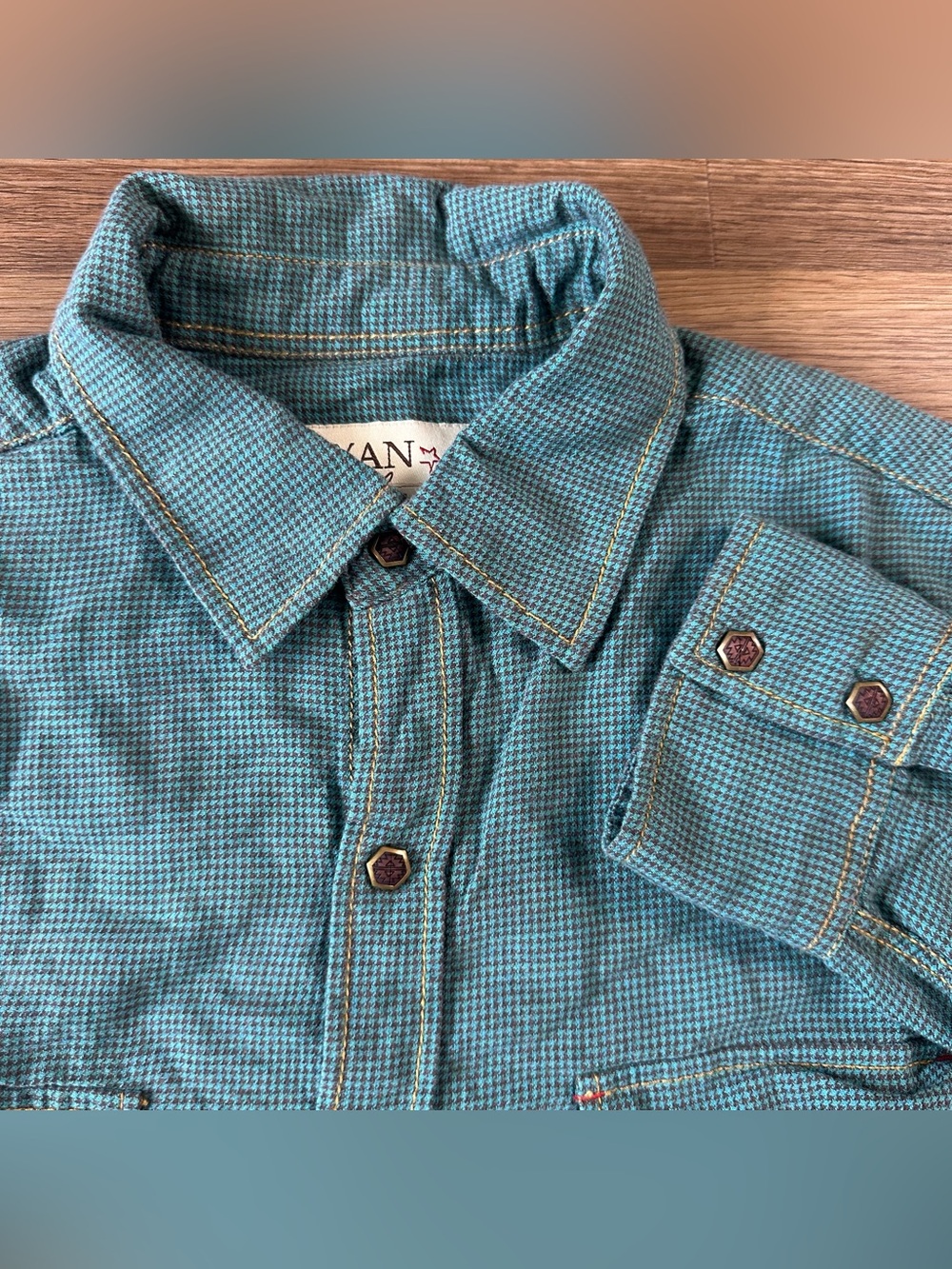 Ryan Michael Shirt Mens Large Green Houndstooth Snap Front Western Cowboy Rodeo